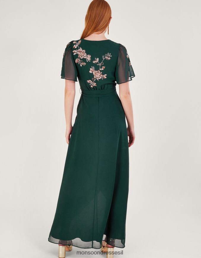 הַלבָּשָׁה Monsoon שמלת מעטפת מקושטת של שרה בפוליאסטר ממוחזר ירוק נשים HTJ0TZ5