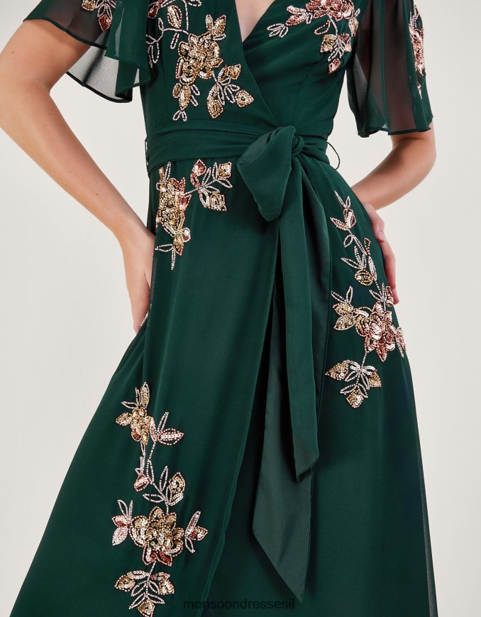 הַלבָּשָׁה Monsoon שמלת מעטפת מקושטת של שרה בפוליאסטר ממוחזר ירוק נשים HTJ0TZ5