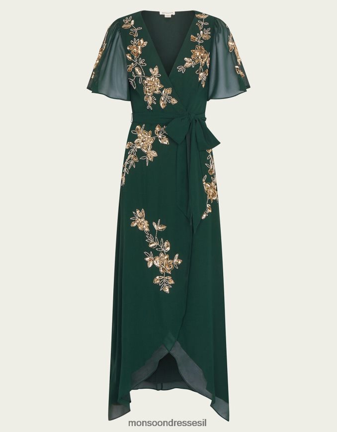 הַלבָּשָׁה Monsoon שמלת מעטפת מקושטת של שרה בפוליאסטר ממוחזר ירוק נשים HTJ0TZ5