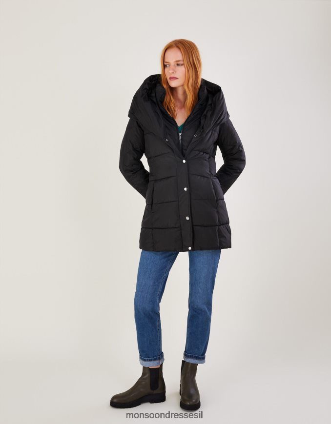 הַלבָּשָׁה Monsoon מעיל קצר מרופד לורה בפוליאסטר ממוחזר שָׁחוֹר נשים HTJ0TZ601