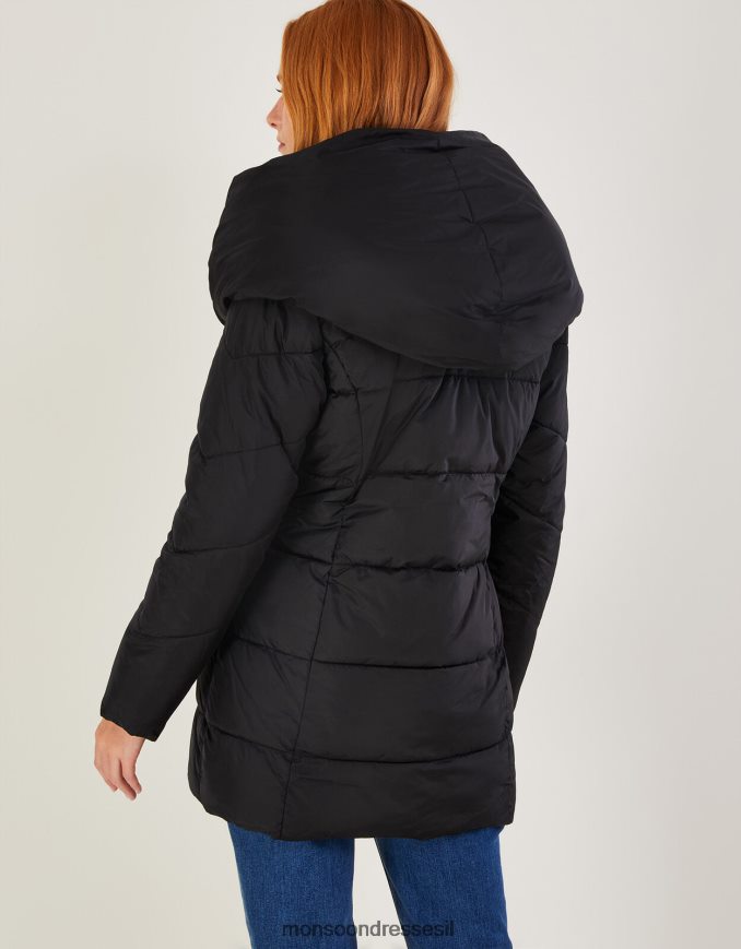 הַלבָּשָׁה Monsoon מעיל קצר מרופד לורה בפוליאסטר ממוחזר שָׁחוֹר נשים HTJ0TZ601