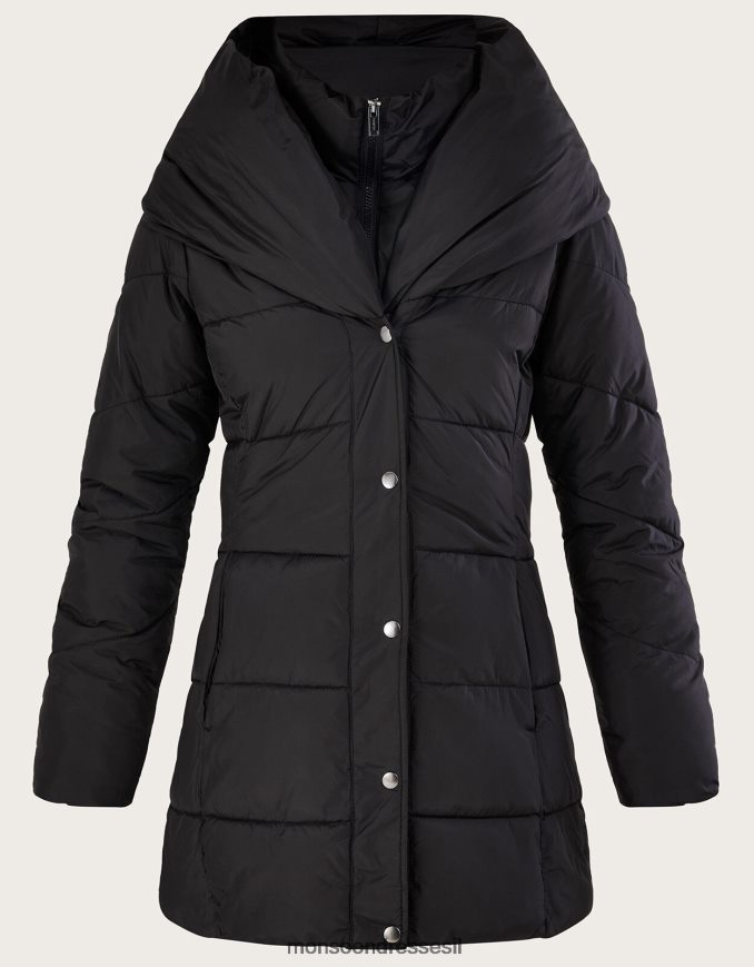 הַלבָּשָׁה Monsoon מעיל קצר מרופד לורה בפוליאסטר ממוחזר שָׁחוֹר נשים HTJ0TZ601