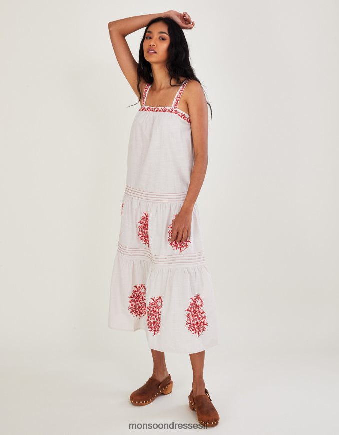 הַלבָּשָׁה Monsoon שמלת פייזלי רקומה עם רצועה רחבה שֶׁנהָב נשים HTJ0TZ602