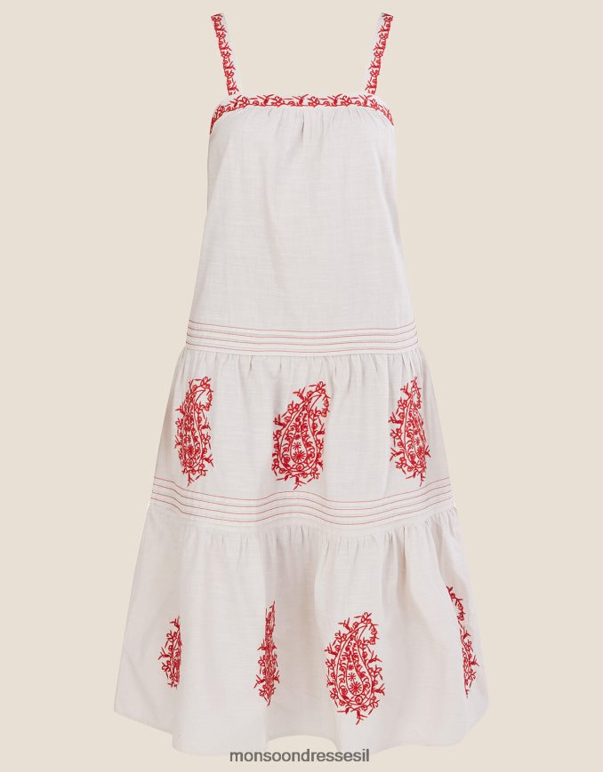 הַלבָּשָׁה Monsoon שמלת פייזלי רקומה עם רצועה רחבה שֶׁנהָב נשים HTJ0TZ602