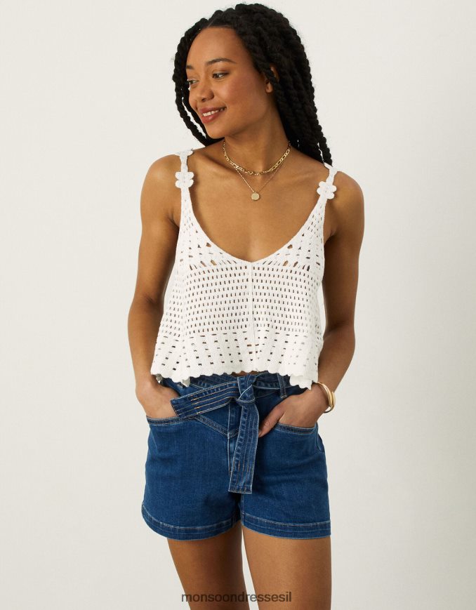 הַלבָּשָׁה Monsoon טופ קאמי סרוג לבן נשים HTJ0TZ608