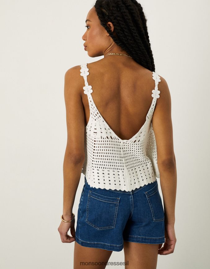 הַלבָּשָׁה Monsoon טופ קאמי סרוג לבן נשים HTJ0TZ608