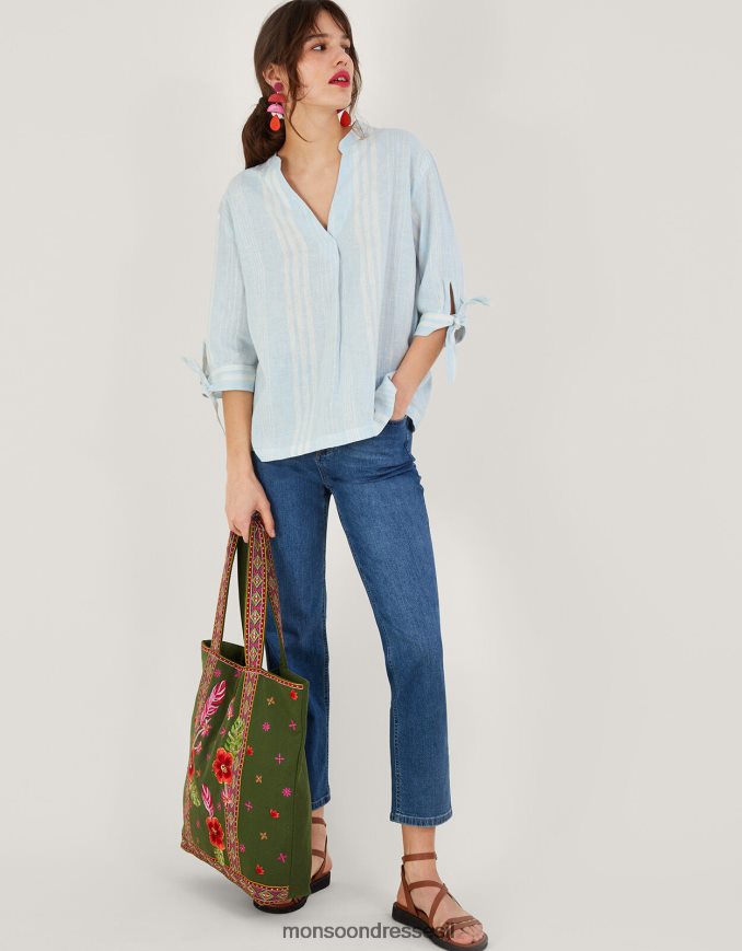 הַלבָּשָׁה Monsoon טופ פס פינטאק בתערובת פשתן כְּחוֹל נשים HTJ0TZ619