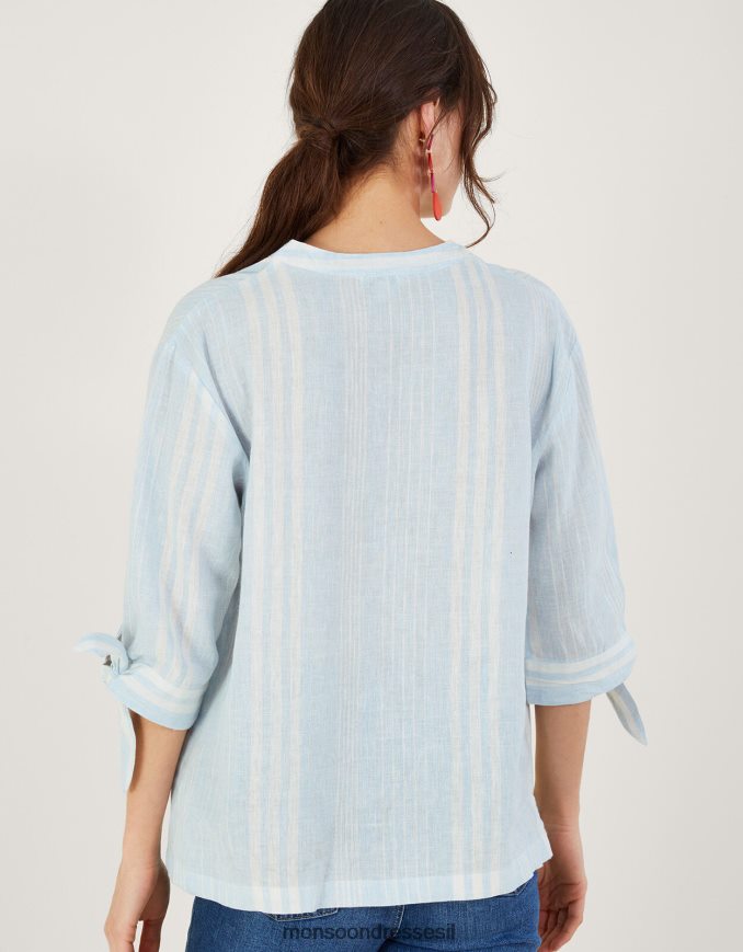 הַלבָּשָׁה Monsoon טופ פס פינטאק בתערובת פשתן כְּחוֹל נשים HTJ0TZ619