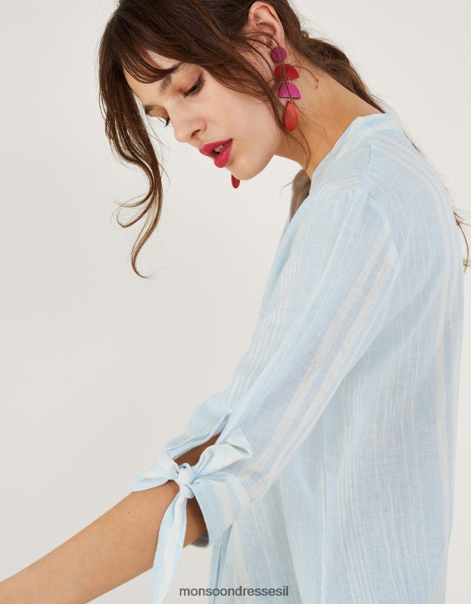 הַלבָּשָׁה Monsoon טופ פס פינטאק בתערובת פשתן כְּחוֹל נשים HTJ0TZ619