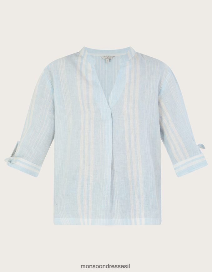 הַלבָּשָׁה Monsoon טופ פס פינטאק בתערובת פשתן כְּחוֹל נשים HTJ0TZ619