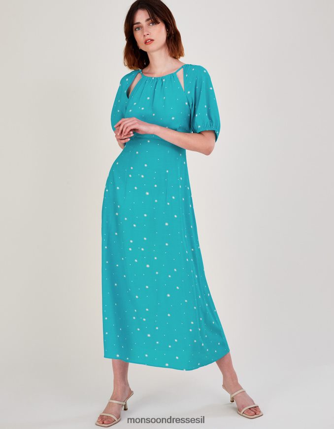 הַלבָּשָׁה Monsoon שמלה בהדפס סמי ירוק כחלחל נשים HTJ0TZ621