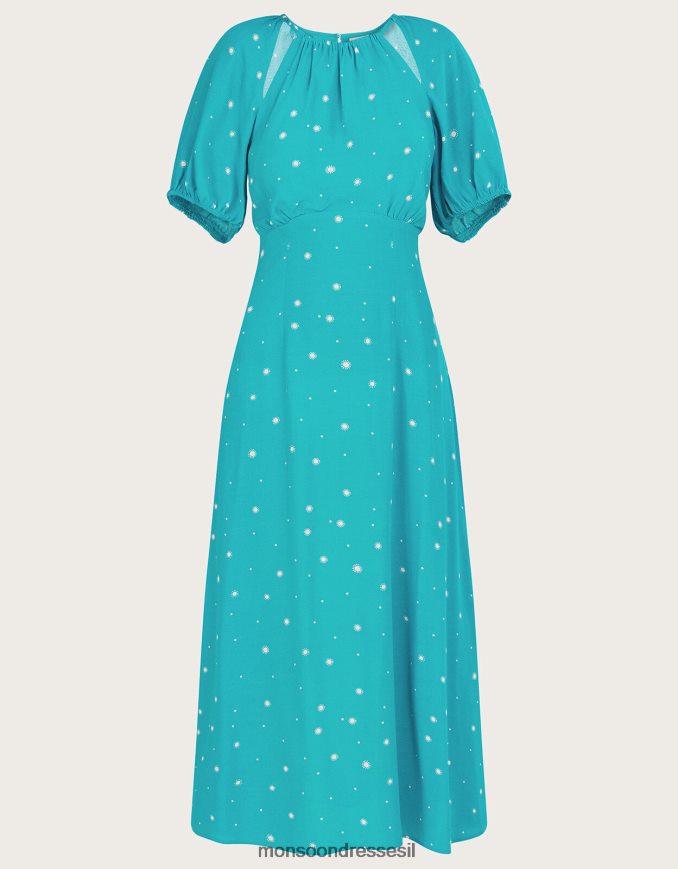 הַלבָּשָׁה Monsoon שמלה בהדפס סמי ירוק כחלחל נשים HTJ0TZ621