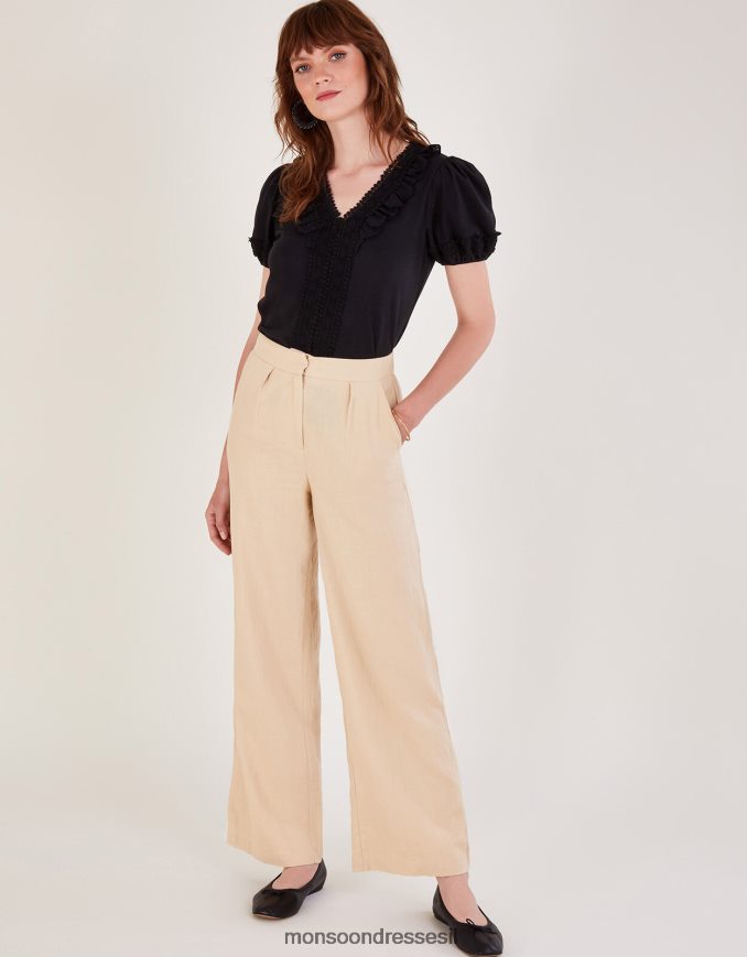 הַלבָּשָׁה Monsoon טופ ג'רסי תחרה סרוגה שָׁחוֹר נשים HTJ0TZ622