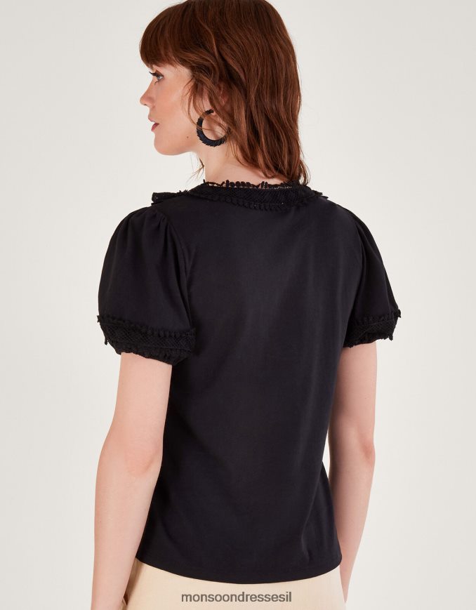 הַלבָּשָׁה Monsoon טופ ג'רסי תחרה סרוגה שָׁחוֹר נשים HTJ0TZ622