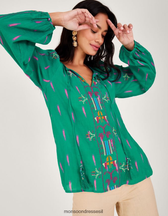 הַלבָּשָׁה Monsoon חלק עליון רקום עם צווארון ירוק נשים HTJ0TZ624