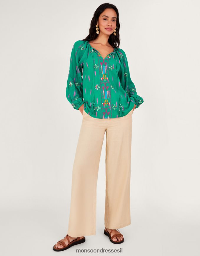 הַלבָּשָׁה Monsoon חלק עליון רקום עם צווארון ירוק נשים HTJ0TZ624