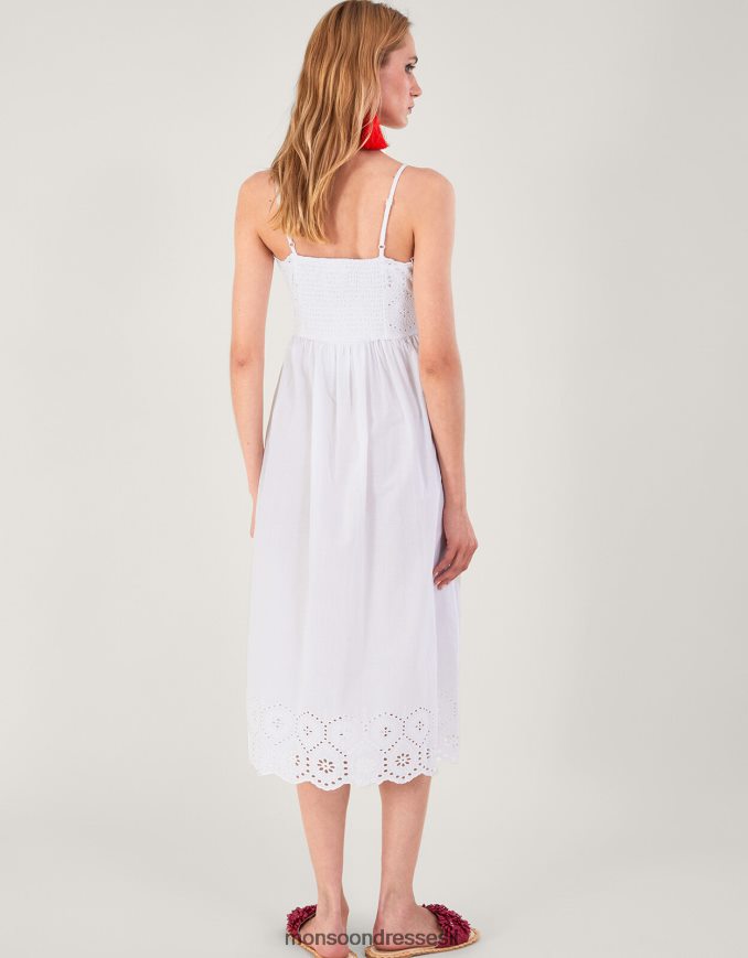 הַלבָּשָׁה Monsoon שמלת קאמי עם צווארון ומכפלת ברודרי לבן נשים HTJ0TZ62