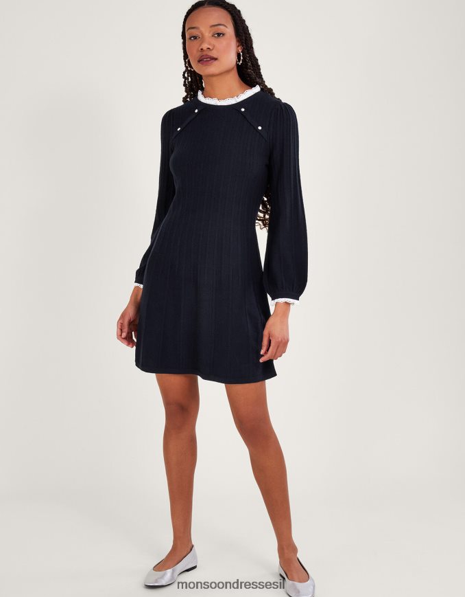 הַלבָּשָׁה Monsoon שמלת נדנדה עם עיטור תחרה כחול (צי) נשים HTJ0TZ63