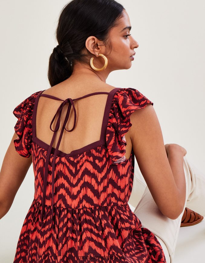 הַלבָּשָׁה Monsoon חולצה מרופדת בהדפס בעלי חיים בזיג-זג אָדוֹם נשים HTJ0TZ630