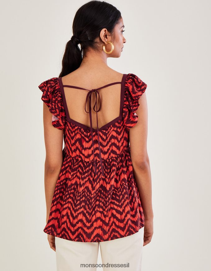הַלבָּשָׁה Monsoon חולצה מרופדת בהדפס בעלי חיים בזיג-זג אָדוֹם נשים HTJ0TZ630