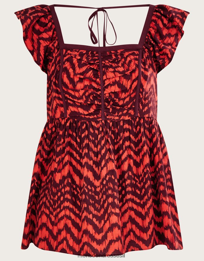 הַלבָּשָׁה Monsoon חולצה מרופדת בהדפס בעלי חיים בזיג-זג אָדוֹם נשים HTJ0TZ630