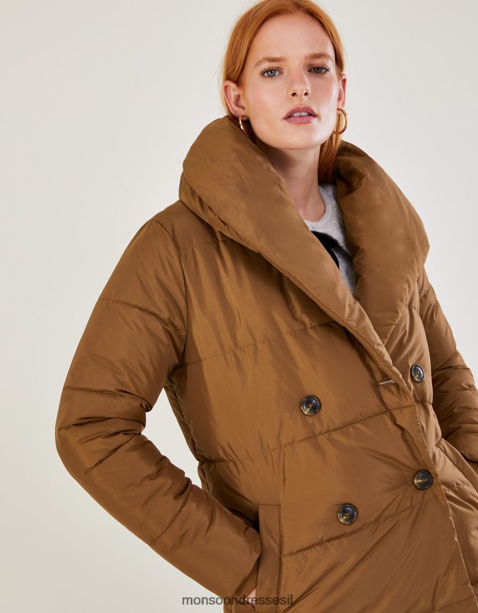 הַלבָּשָׁה Monsoon מעיל מרופד צווארון צעיף שנון גמל (קרמל) נשים HTJ0TZ632