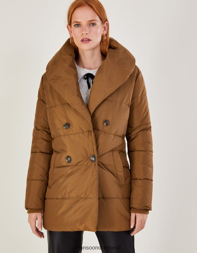 הַלבָּשָׁה Monsoon מעיל מרופד צווארון צעיף שנון גמל (קרמל) נשים HTJ0TZ632