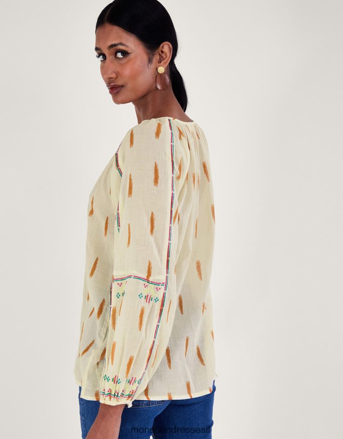 הַלבָּשָׁה Monsoon חלק עליון אצטקי רקום שֶׁנהָב נשים HTJ0TZ633