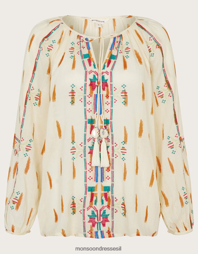 הַלבָּשָׁה Monsoon חלק עליון אצטקי רקום שֶׁנהָב נשים HTJ0TZ633