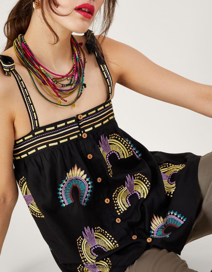 הַלבָּשָׁה Monsoon חלק עליון רקום ללא שרוולים שָׁחוֹר נשים HTJ0TZ634