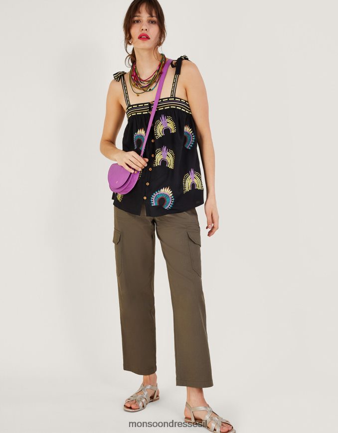 הַלבָּשָׁה Monsoon חלק עליון רקום ללא שרוולים שָׁחוֹר נשים HTJ0TZ634