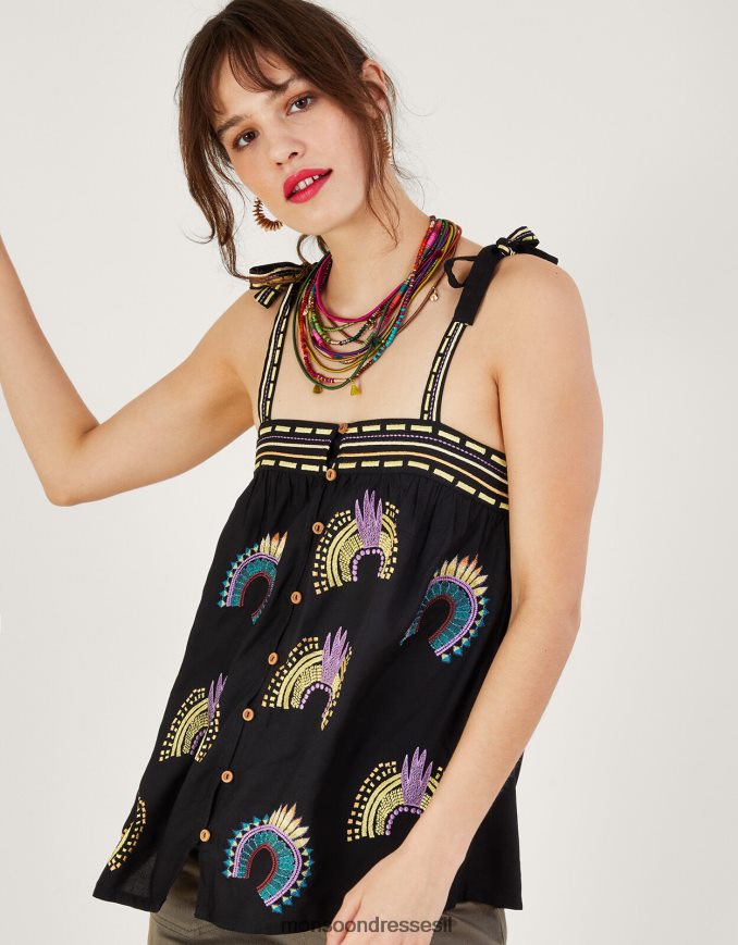 הַלבָּשָׁה Monsoon חלק עליון רקום ללא שרוולים שָׁחוֹר נשים HTJ0TZ634