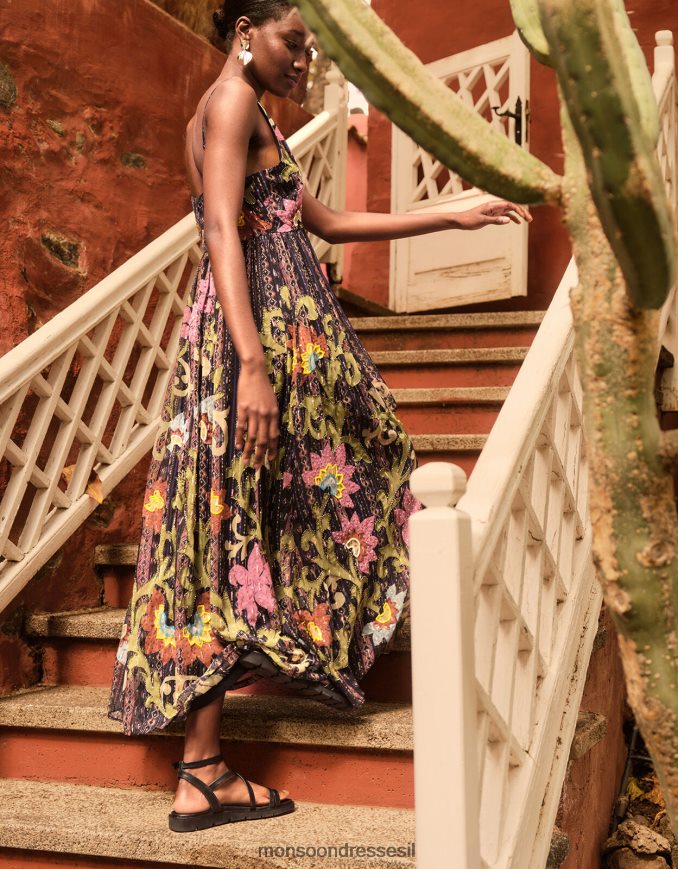 הַלבָּשָׁה Monsoon שמלת מקסי מעוטרת של הלן מפוליאסטר ממוחזר שָׁחוֹר נשים HTJ0TZ636