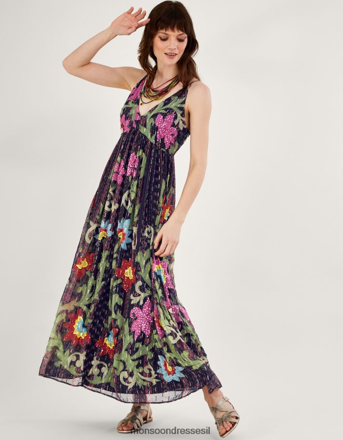 הַלבָּשָׁה Monsoon שמלת מקסי מעוטרת של הלן מפוליאסטר ממוחזר שָׁחוֹר נשים HTJ0TZ636