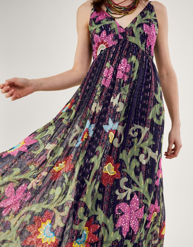 הַלבָּשָׁה Monsoon שמלת מקסי מעוטרת של הלן מפוליאסטר ממוחזר שָׁחוֹר נשים HTJ0TZ636