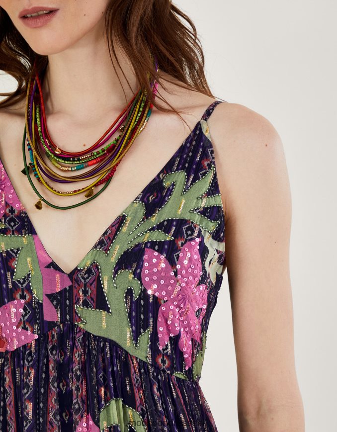 הַלבָּשָׁה Monsoon שמלת מקסי מעוטרת של הלן מפוליאסטר ממוחזר שָׁחוֹר נשים HTJ0TZ636