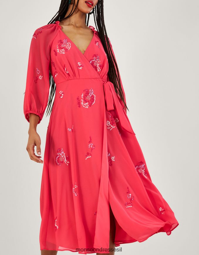 הַלבָּשָׁה Monsoon שמלת מידי מעטפת מעוטרת תמי בפוליאסטר ממוחזר כתום (אלמוגים) נשים HTJ0TZ637