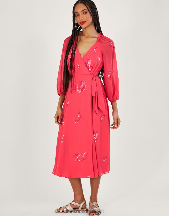הַלבָּשָׁה Monsoon שמלת מידי מעטפת מעוטרת תמי בפוליאסטר ממוחזר כתום (אלמוגים) נשים HTJ0TZ637