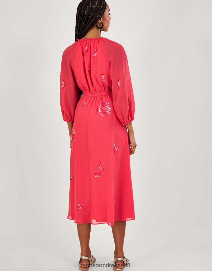 הַלבָּשָׁה Monsoon שמלת מידי מעטפת מעוטרת תמי בפוליאסטר ממוחזר כתום (אלמוגים) נשים HTJ0TZ637