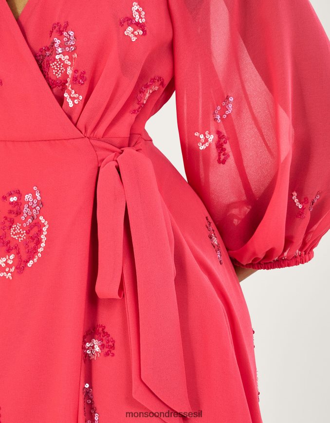 הַלבָּשָׁה Monsoon שמלת מידי מעטפת מעוטרת תמי בפוליאסטר ממוחזר כתום (אלמוגים) נשים HTJ0TZ637