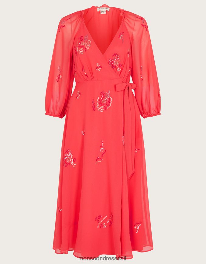 הַלבָּשָׁה Monsoon שמלת מידי מעטפת מעוטרת תמי בפוליאסטר ממוחזר כתום (אלמוגים) נשים HTJ0TZ637