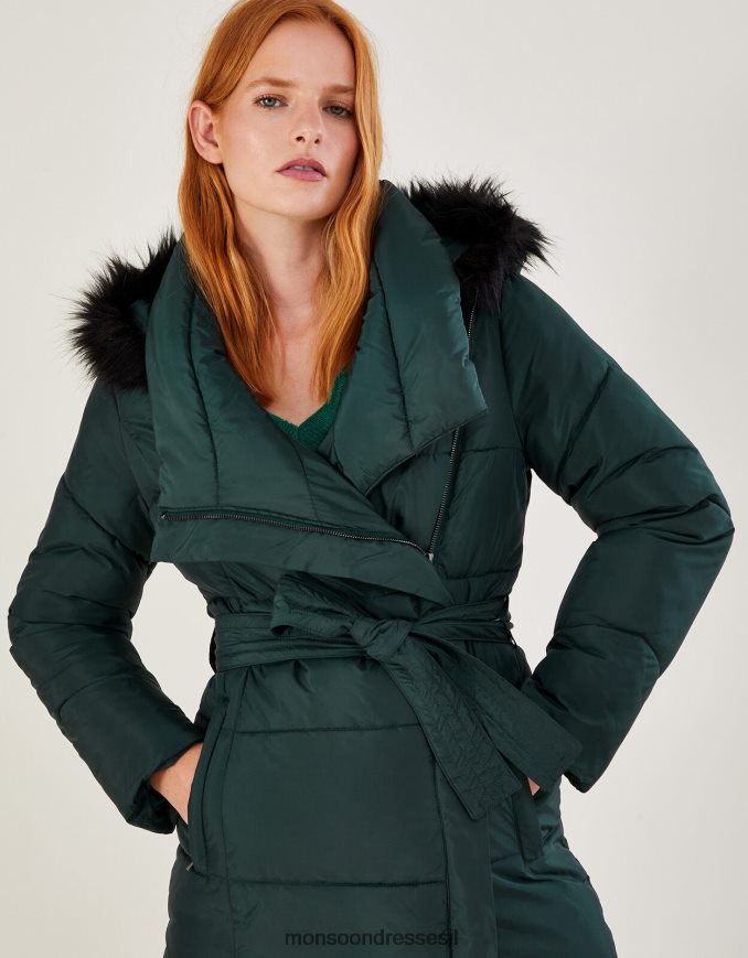 הַלבָּשָׁה Monsoon מעיל קפוצ'ון מרופד פרווה מפוליאסטר ממוחזר ירוק נשים HTJ0TZ638
