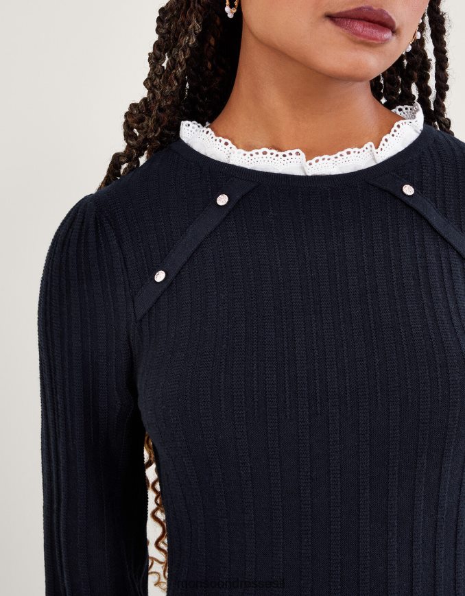 הַלבָּשָׁה Monsoon שמלת נדנדה עם עיטור תחרה כחול (צי) נשים HTJ0TZ63