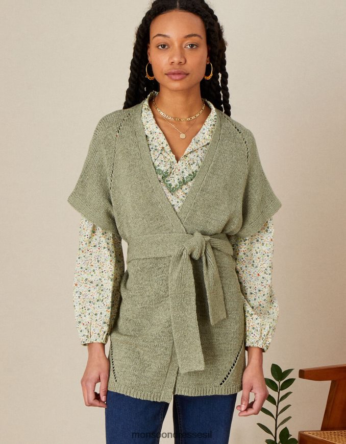 הַלבָּשָׁה Monsoon קרדיגן מידי חגורה עם סרט ירוק (חאקי) נשים HTJ0TZ642
