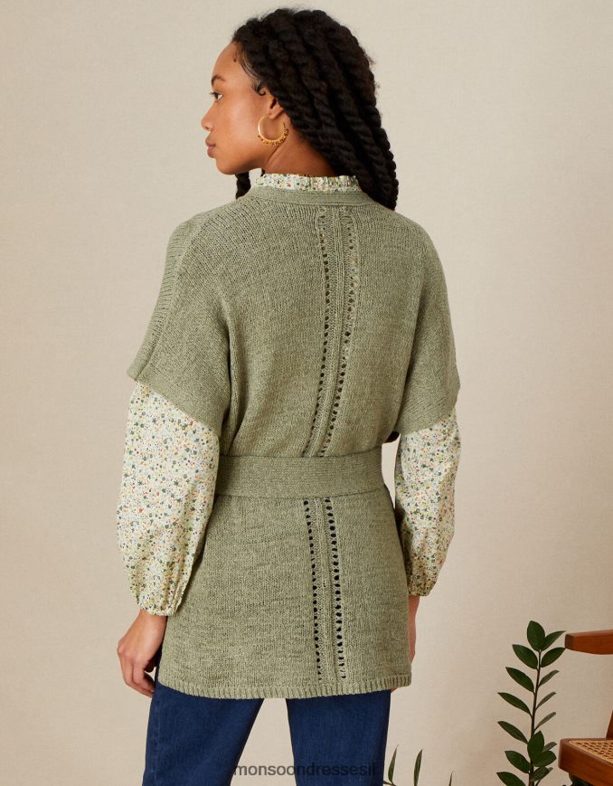 הַלבָּשָׁה Monsoon קרדיגן מידי חגורה עם סרט ירוק (חאקי) נשים HTJ0TZ642