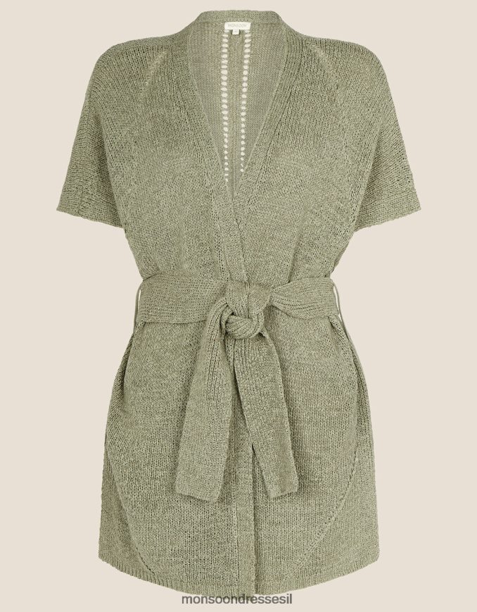 הַלבָּשָׁה Monsoon קרדיגן מידי חגורה עם סרט ירוק (חאקי) נשים HTJ0TZ642