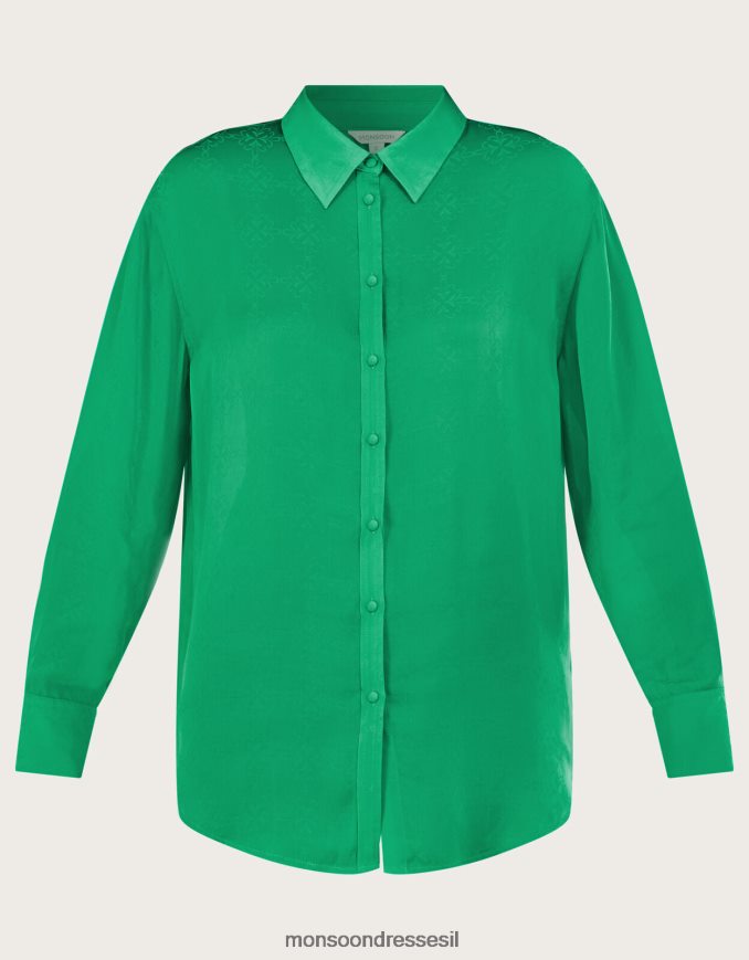 הַלבָּשָׁה Monsoon כפתור סאסקיה דרך חולצת סאטן ירוק נשים HTJ0TZ644