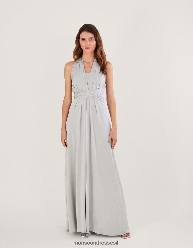 הַלבָּשָׁה Monsoon תסובב אותי לקשור לי שמלת מקסי כסף נשים HTJ0TZ645