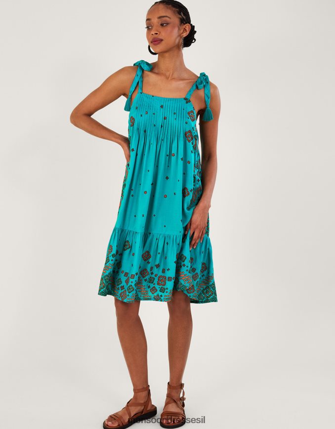 הַלבָּשָׁה Monsoon שמלה רפרפת בהדפס אריחים כחול (טורקיז) נשים HTJ0TZ646