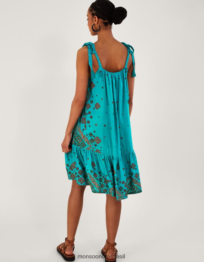 הַלבָּשָׁה Monsoon שמלה רפרפת בהדפס אריחים כחול (טורקיז) נשים HTJ0TZ646